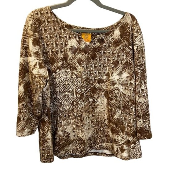 Ruby RD Tops - Ruby RD Boho Brown Blouse Notch Neckline Blouse